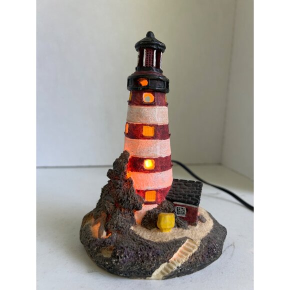 Ceramic Lighthouse Night Light or Luminary  Hand-Painted Nautical Coastal Beach - Picture 3 of 10